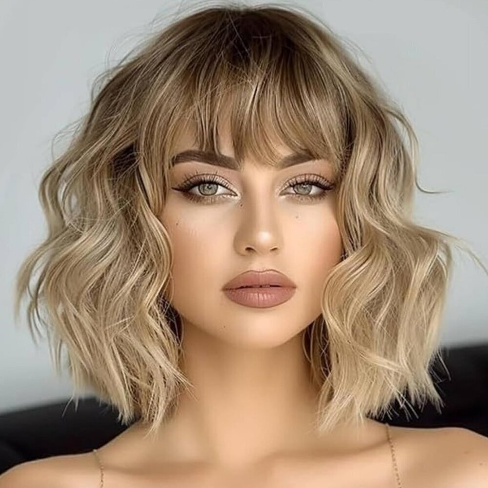 Women's Ombre Blonde 14 Inches Short Pastel Curly Shoulder Length Synthetic Wig
